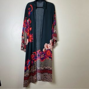 Tolani ‎ Women's  Long Open Black Floral  Bohemian Cardigan Kimono Size O/S